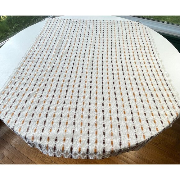 Vintage 70s curtain, white brown stripes, net woven mesh, rod head panel, for 1 - Picture 8 of 10